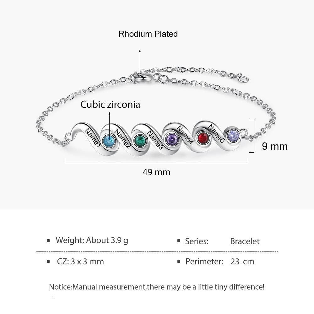 Personalized Mother Bracelet with 5 Inlaid Birthstones Custom Name Engraved Bracelets Christmas Gift for Friends Customized Bracelets