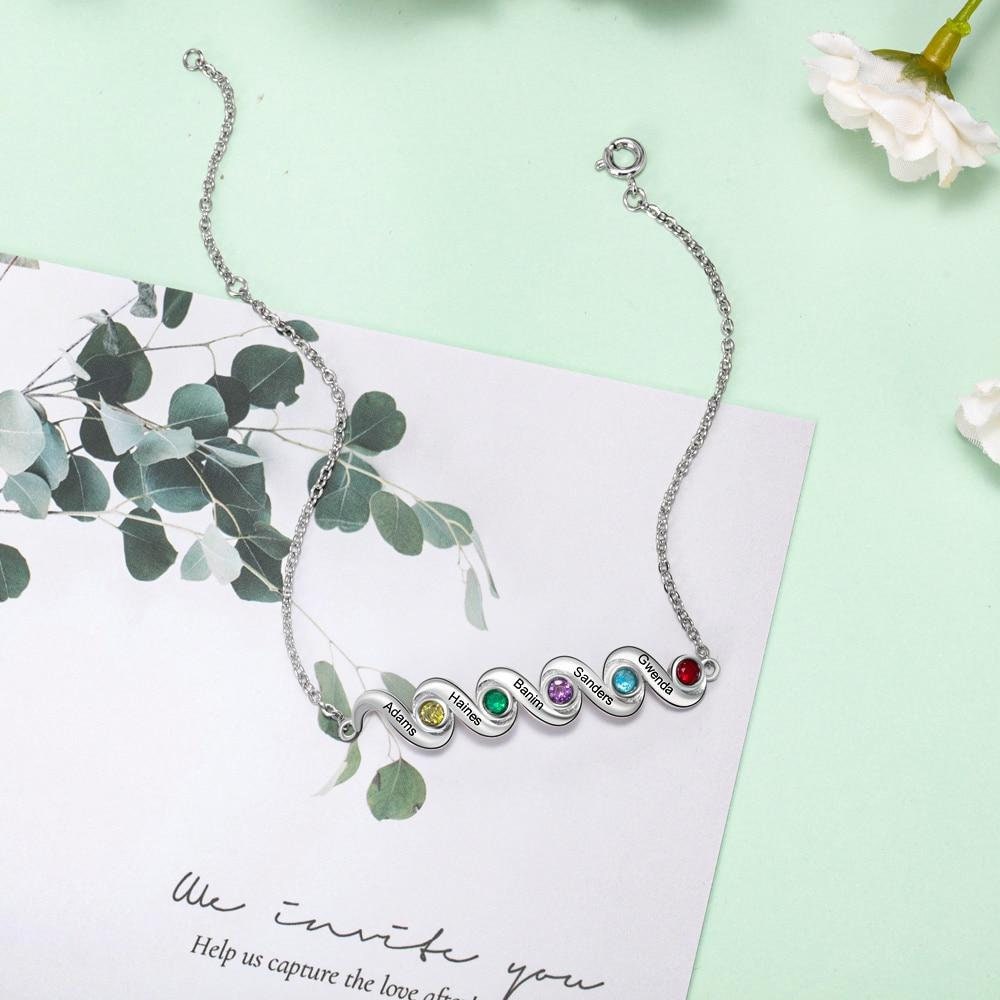 Personalized Mother Bracelet with 5 Inlaid Birthstones Custom Name Engraved Bracelets Christmas Gift for Friends Customized Bracelets