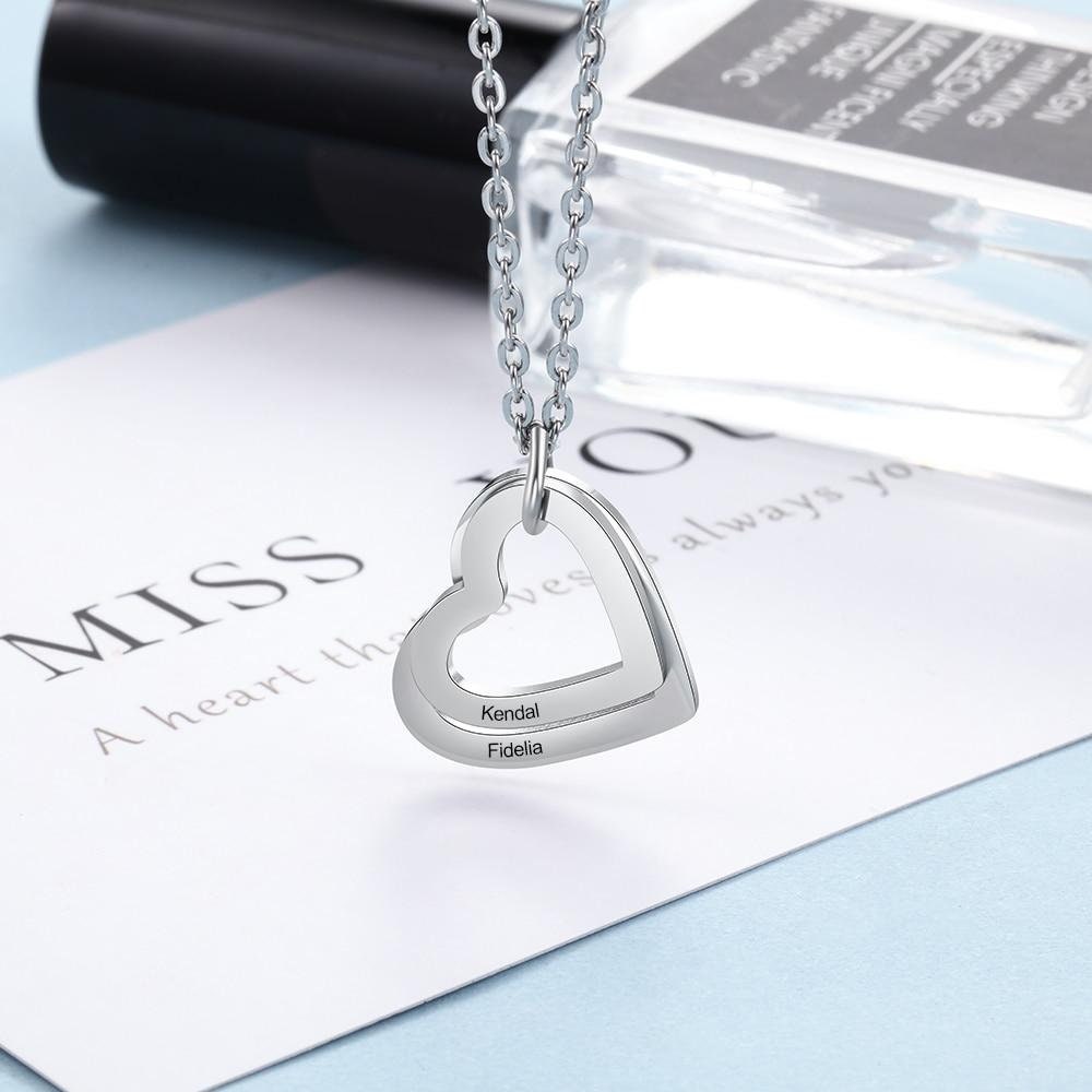 Personalized Heart Necklace with 2 Names Custom Engraved Necklace Anniversary Christmas Gift for Wife Customized Necklaces