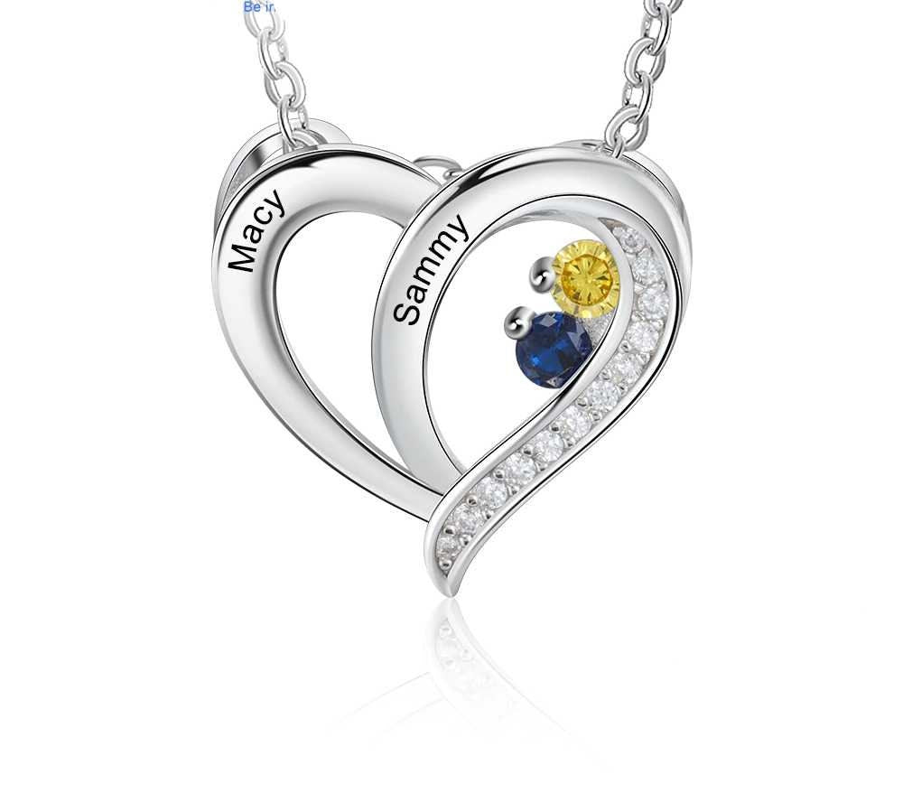 Personalized Name Mothers Necklace with Birthstone Custom Engraved Heart Pendants Sterling Silver Fine Jewelry Necklaces
