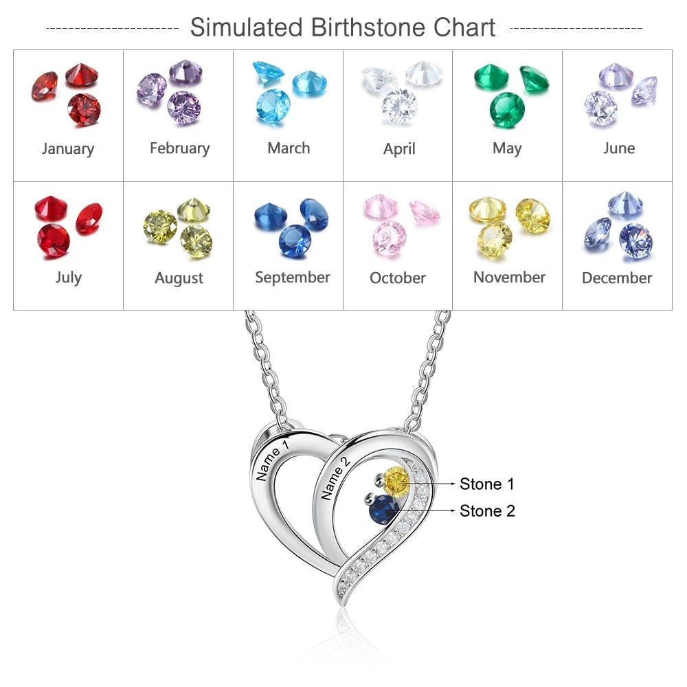 Personalized Name Mothers Necklace with Birthstone Custom Engraved Heart Pendants Sterling Silver Fine Jewelry Necklaces