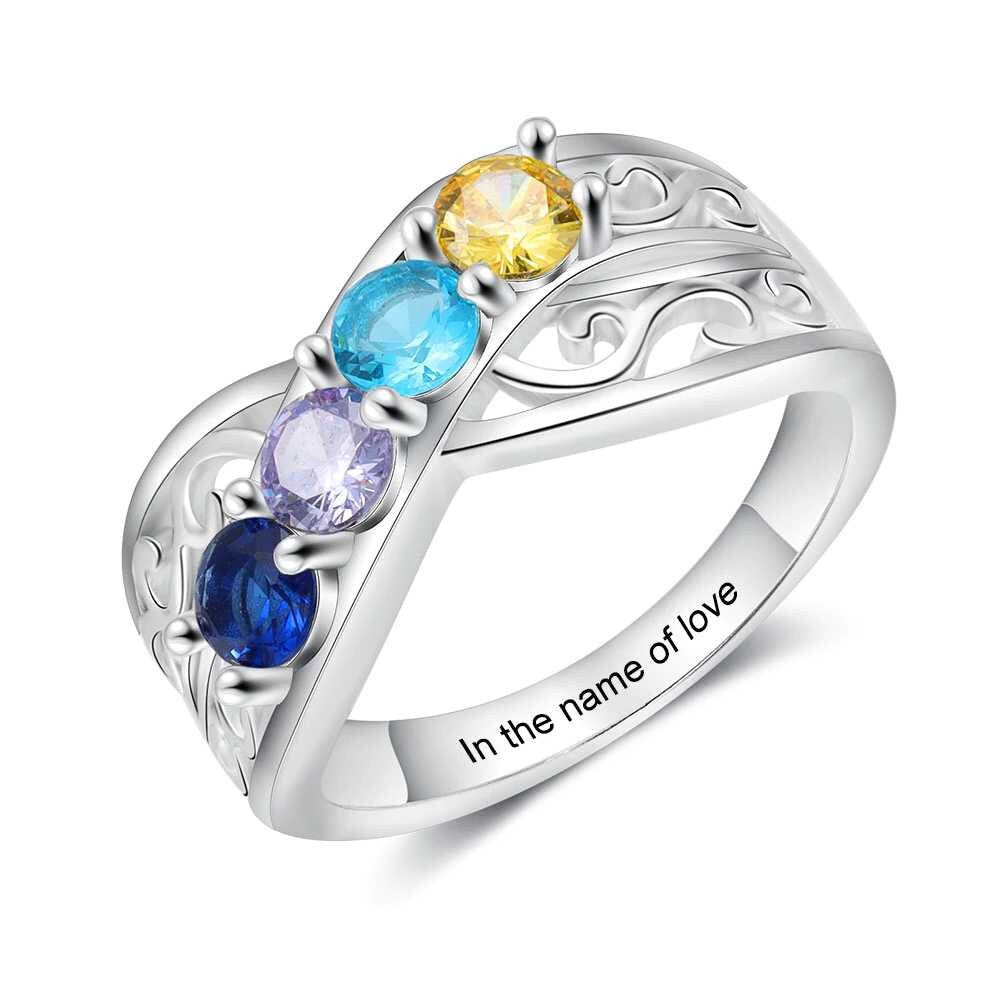 Personalized Mothers Ring with 3-5 Round Birthstones Customized Engraving Floral Rings for Women Gifts for Family Customized Rings