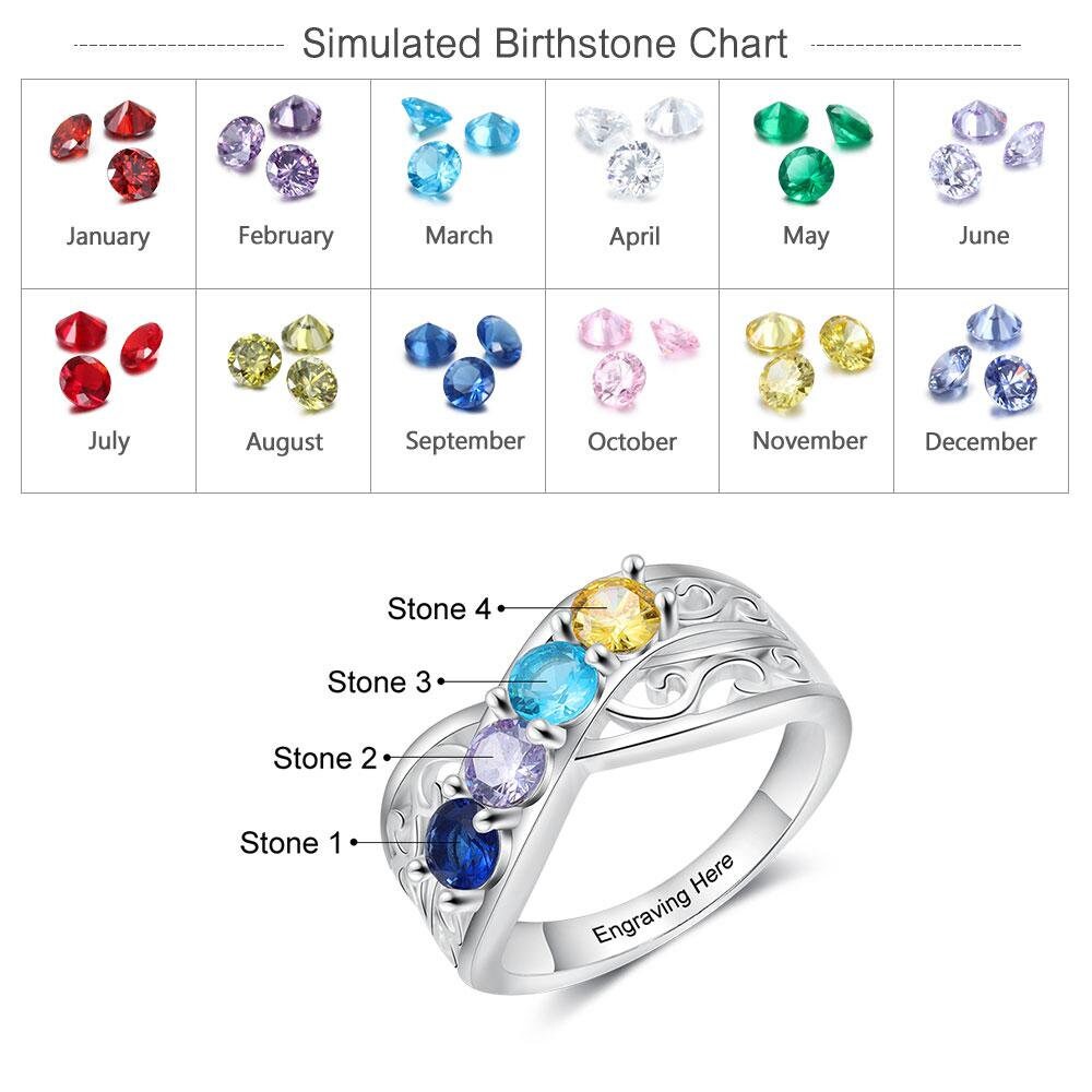 Personalized Mothers Ring with 3-5 Round Birthstones Customized Engraving Floral Rings for Women Gifts for Family Customized Rings