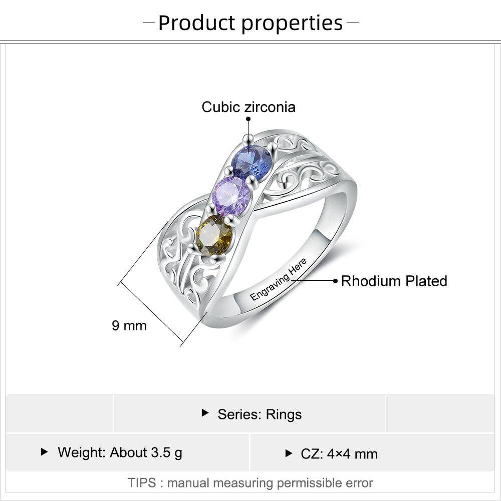 Personalized Mothers Ring with 3-5 Round Birthstones Customized Engraving Floral Rings for Women Gifts for Family Customized Rings