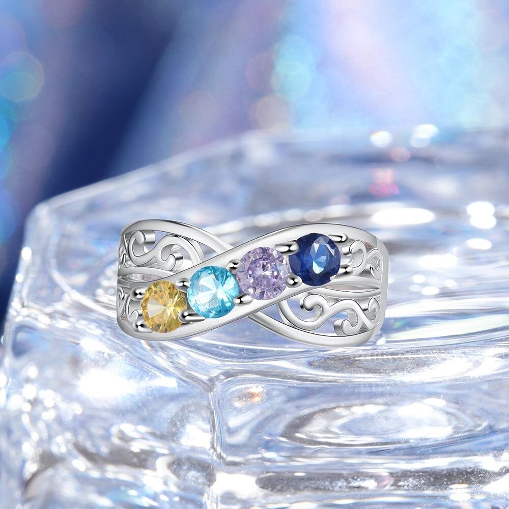 Personalized Mothers Ring with 3-5 Round Birthstones Customized Engraving Floral Rings for Women Gifts for Family Customized Rings