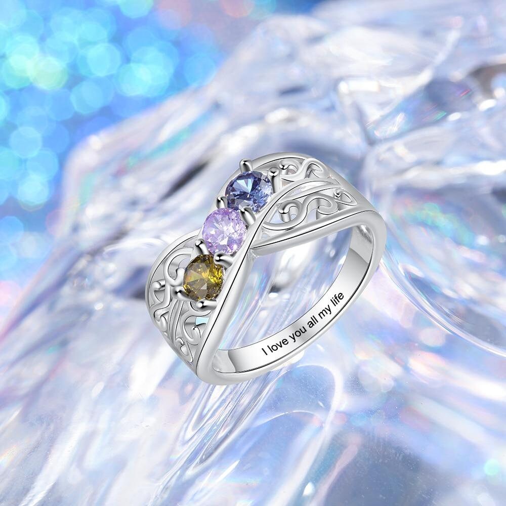 Personalized Mothers Ring with 3-5 Round Birthstones Customized Engraving Floral Rings for Women Gifts for Family Customized Rings