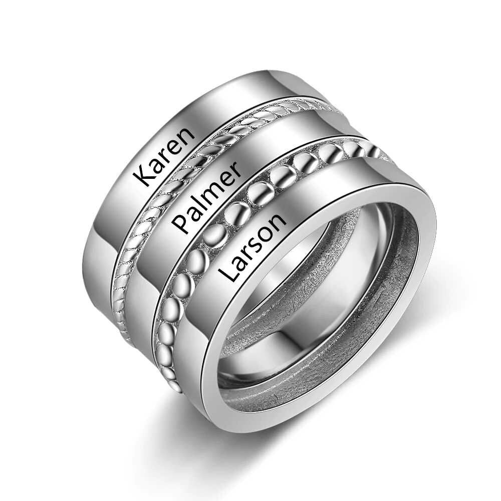 Personalized Wide Stackable Rings for Women Custom 3 Names Family Ring Female Jewelry Accessories BFF Gift Customized Rings