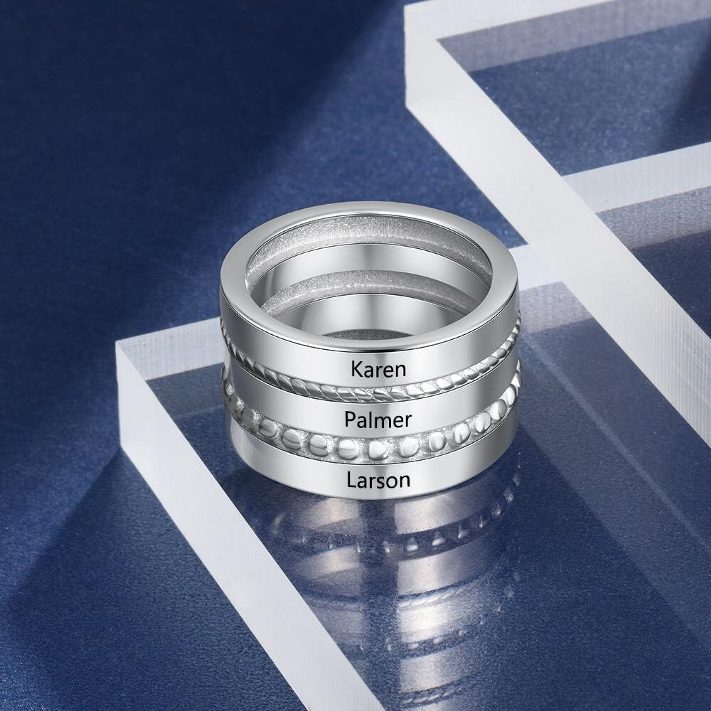 Personalized Wide Stackable Rings for Women Custom 3 Names Family Ring Female Jewelry Accessories BFF Gift Customized Rings