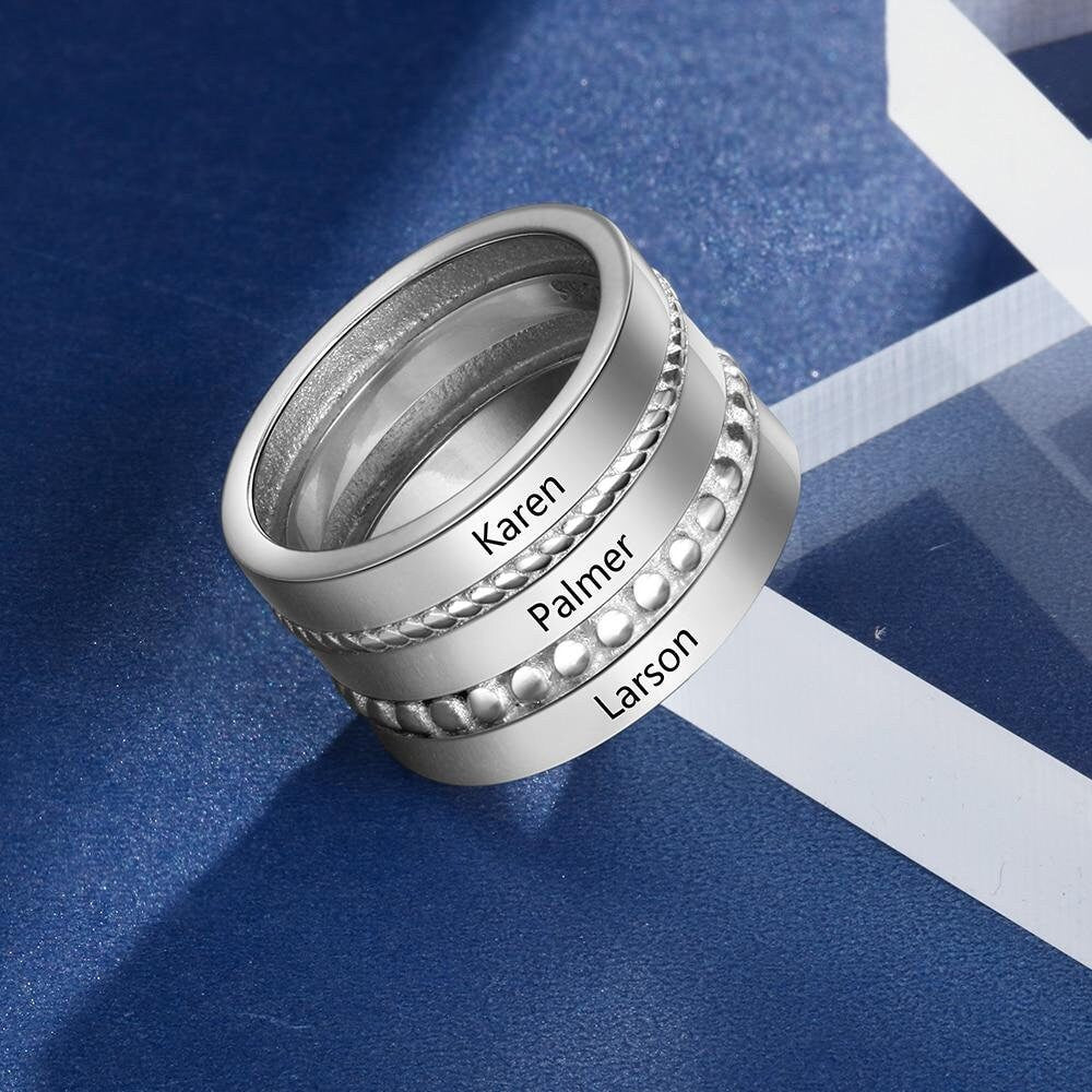 Personalized Wide Stackable Rings for Women Custom 3 Names Family Ring Female Jewelry Accessories BFF Gift Customized Rings