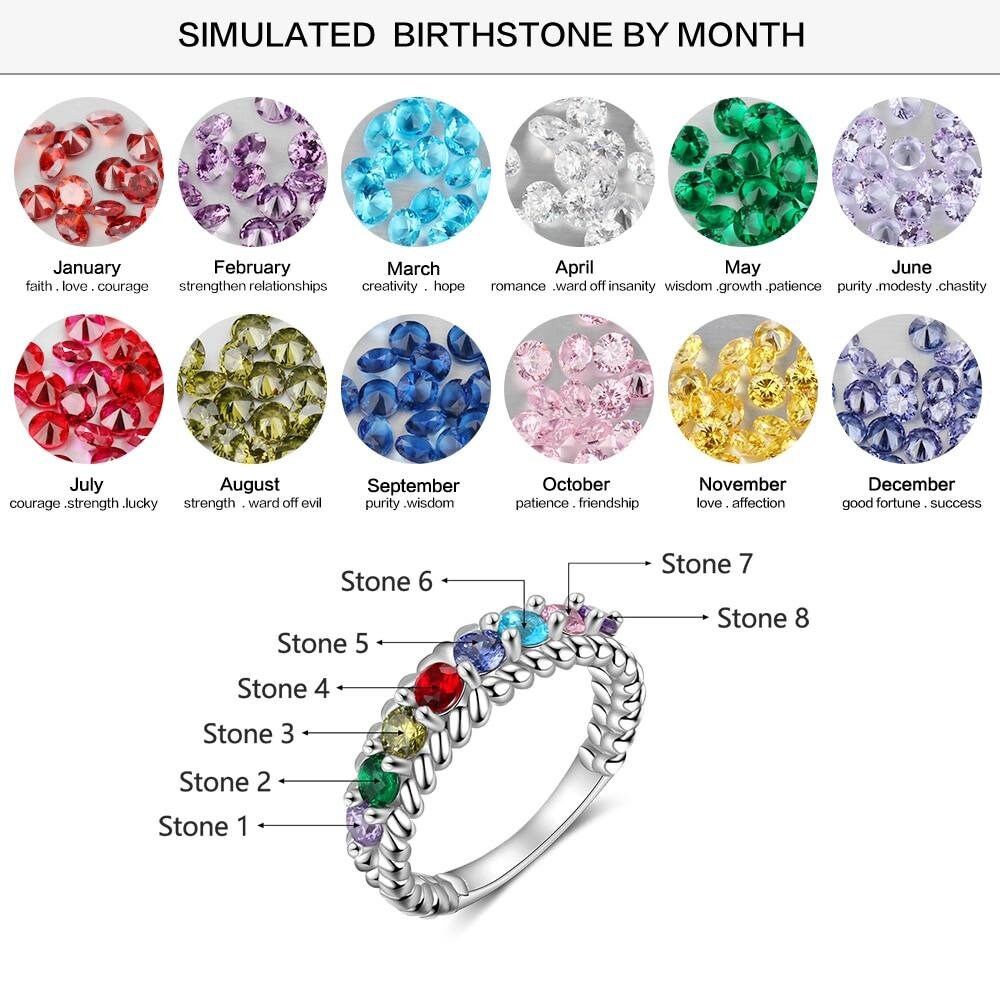Personalized Family Gift Customized 8 Birthstones Rings for Women Custom Gifts for Grandma Trendy Jewelry Customized Rings