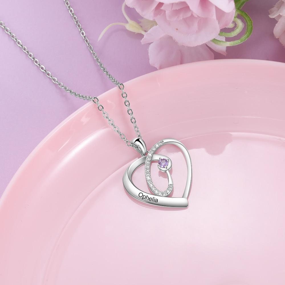 Personalized Birthstone Necklaces for Women Customized Name Engraved Heart Pendant Jewelry Customized Necklaces