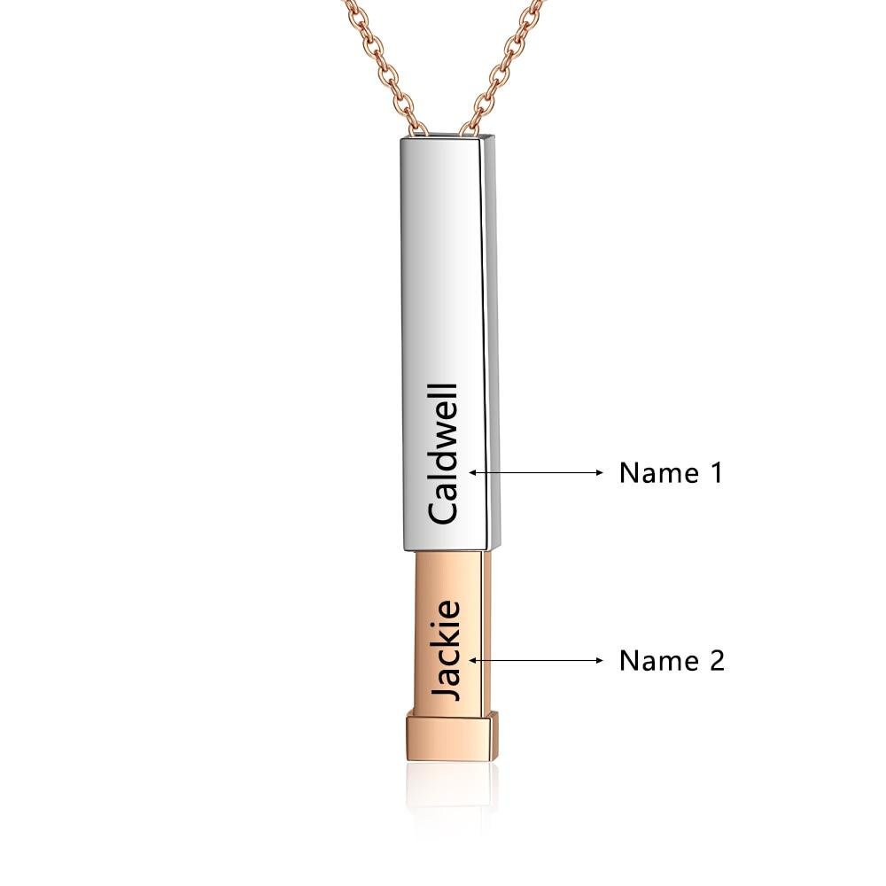 Personalized 2 Names Vertical Bar Necklace for Women Rose Gold Color Engraving Stainless Steel Chain Customized Necklaces