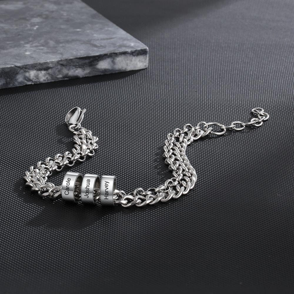 Personalized Stainless Steel Beads Charm Bracelet Custom Engrave Name Adjustable Chain Bracelets for Men Father Jewelry Customized Bracelets