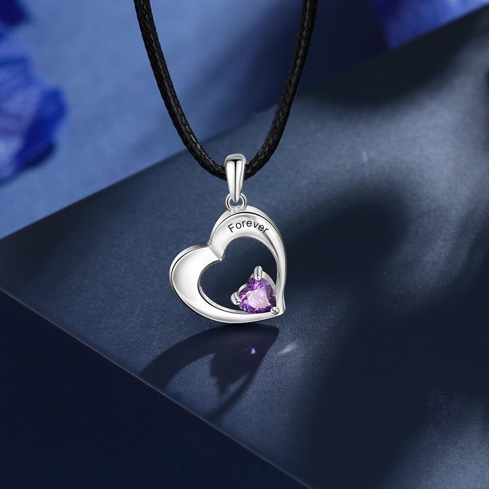 Personalized Couples Heart Necklace Set Customize Birthstone Engrave Name Necklaces for Women Anniversary Gift Customized Necklaces