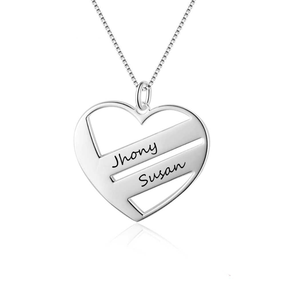 Personalized 2 Name Heart Pendant Necklace Sterling Silver Necklaces & Pendants Gifts for Her Customized Necklaces