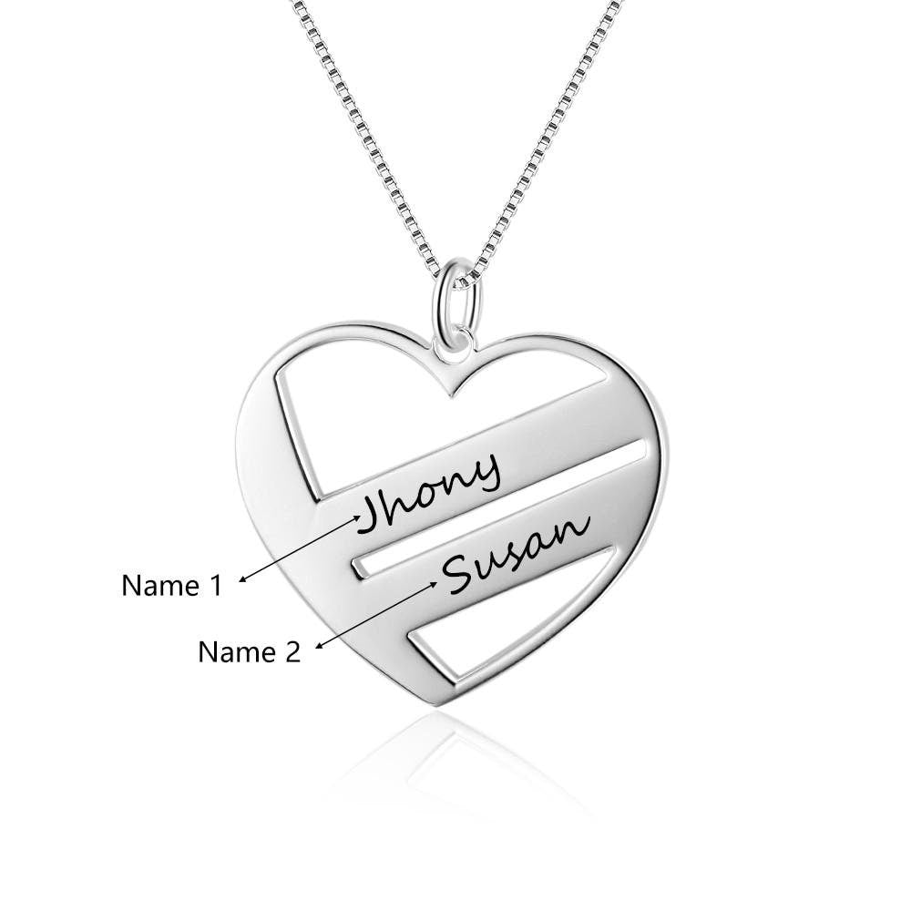 Personalized 2 Name Heart Pendant Necklace Sterling Silver Necklaces & Pendants Gifts for Her Customized Necklaces