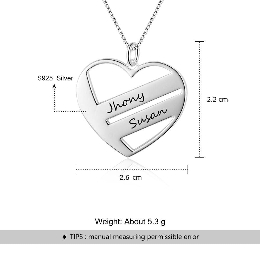 Personalized 2 Name Heart Pendant Necklace Sterling Silver Necklaces & Pendants Gifts for Her Customized Necklaces