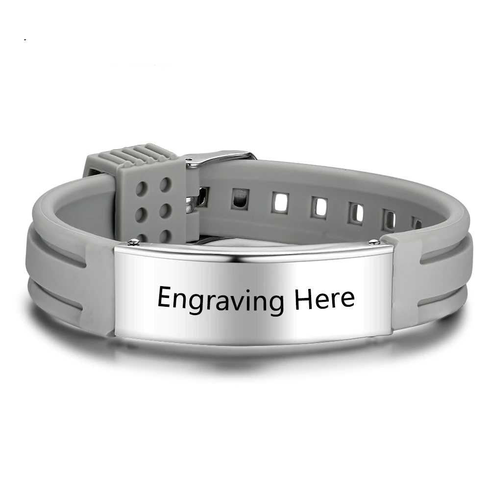 Personalized Custom Name Engrave Bracelet for Women Silicone ID Bracelets Stainless Steel Men Jewelry Customized Bracelets