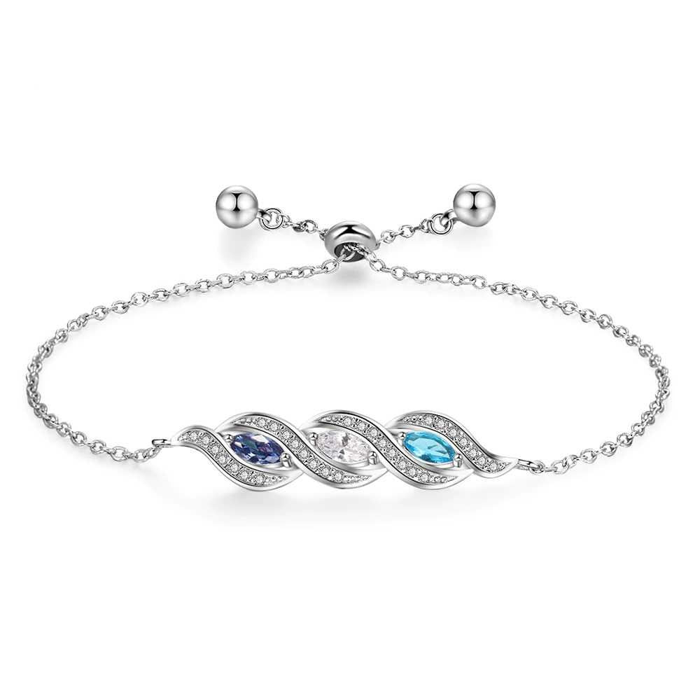 Personalized 3 Birthstones Adjustable Bracelets & Bangles CZ Cubic Zirconia Paved Bracelets for Women Customized Jewelry Customized