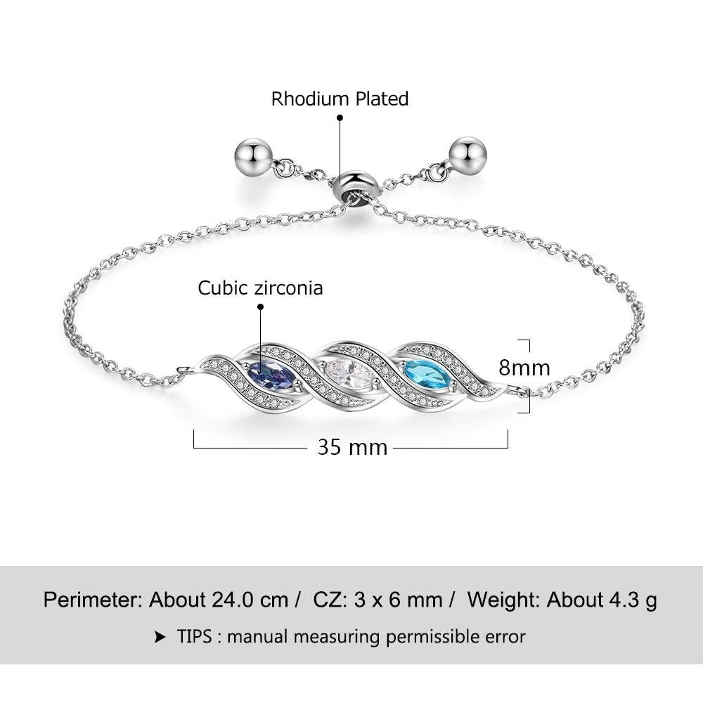Personalized 3 Birthstones Adjustable Bracelets & Bangles CZ Cubic Zirconia Paved Bracelets for Women Customized Jewelry Customized