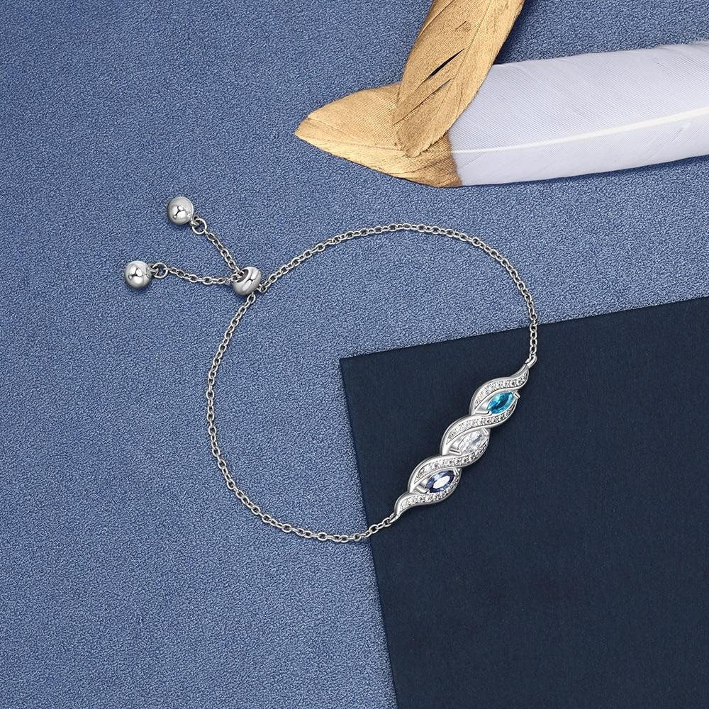 Personalized 3 Birthstones Adjustable Bracelets & Bangles CZ Cubic Zirconia Paved Bracelets for Women Customized Jewelry Customized