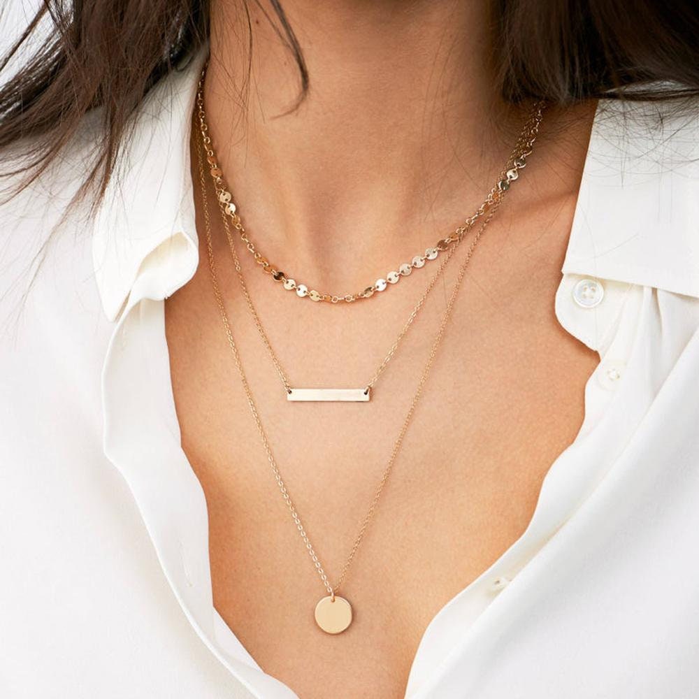Three Layered Chain, Round Disc, Necklace for Women, Rose Gold Necklace, Gold Necklace, Silver Necklace, Chain Choker Sets, Choker for