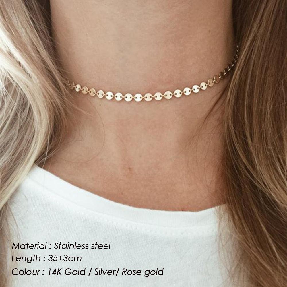 Three Layered Chain, Round Disc, Necklace for Women, Rose Gold Necklace, Gold Necklace, Silver Necklace, Chain Choker Sets, Choker for