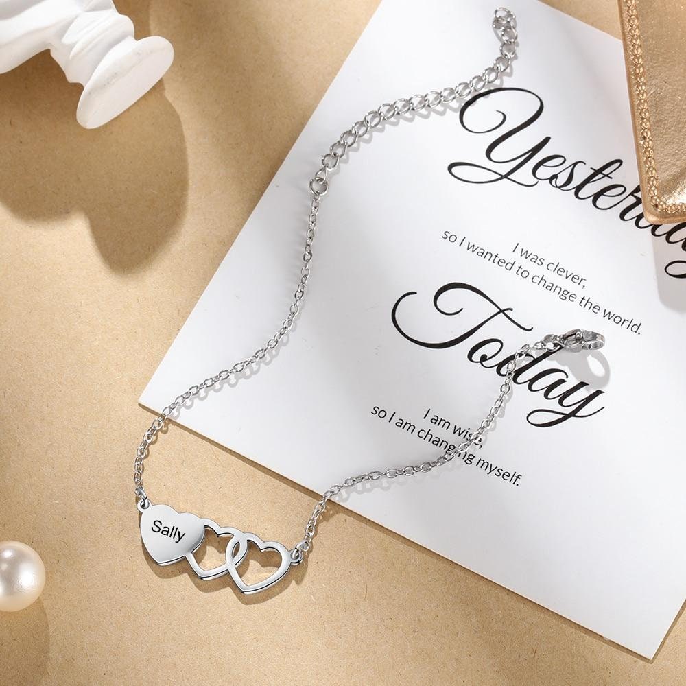 Personalized Name BFF Bracelets for Women Customized Engraved Heart Friendship Bracelets Birthday Gifts for Sister Customized Bracelets