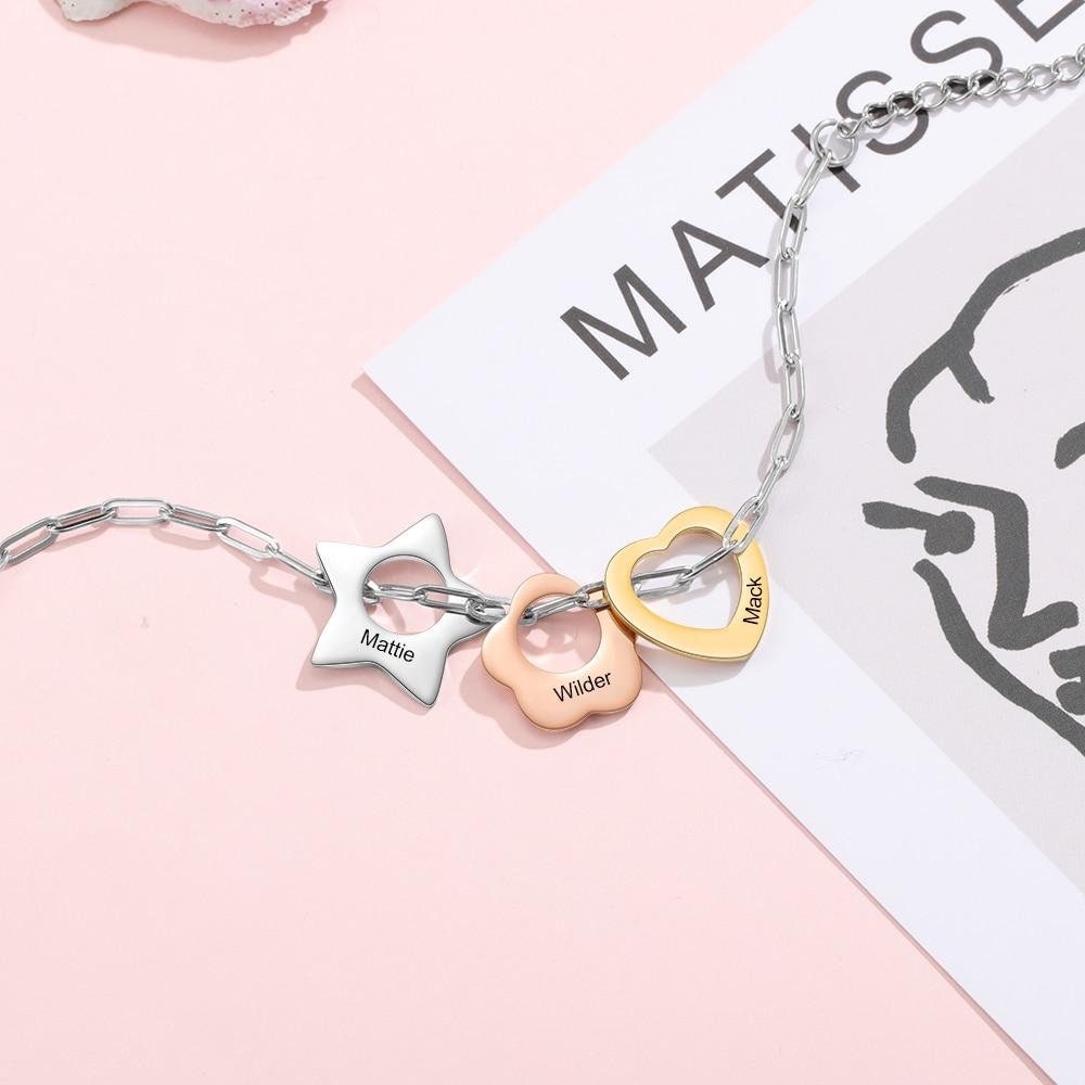 Personalized Engraving Name Link Chain Bracelet Custom 3 Colors Star Flower Heart Charm Bracelets Gift for Her Customized Bracelets