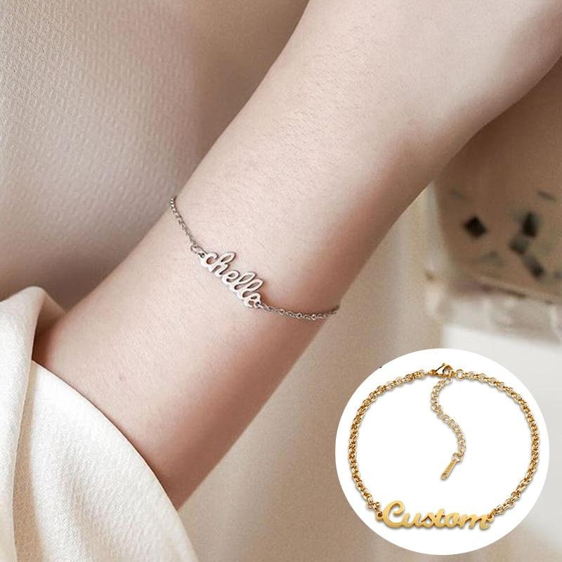 Personalized Name Bracelet 18K gold plated Stainless Steel Bracelet Customized Nameplate Name Bracelets For Couple Charm Jewelry Customized