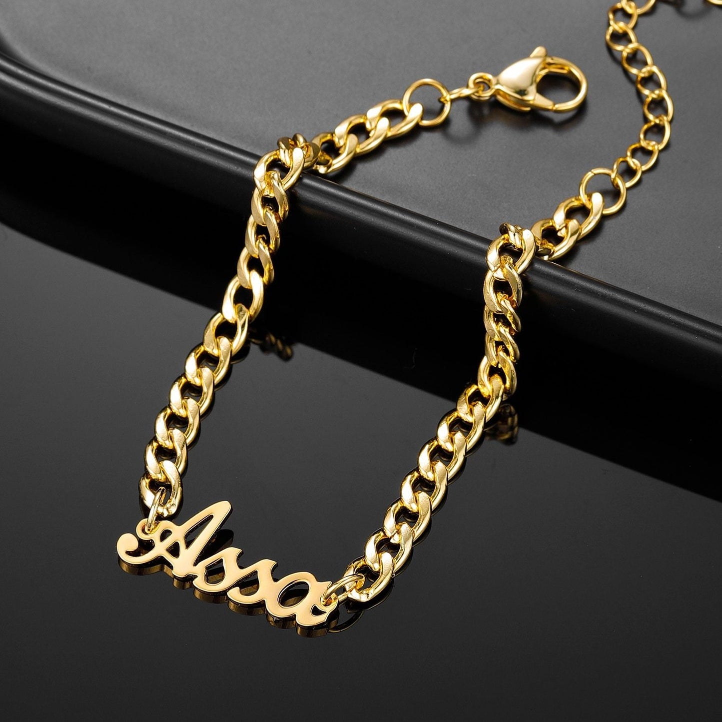 Personalized Name Bracelet 18K gold plated Stainless Steel Curb Chain Custom Bracelet Bangle Handmade Men Jewelry For Women Gift Customized