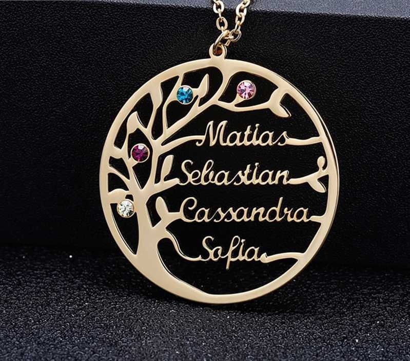 Statement Family Tree Necklace Iced Out Custom Name Birth Stone Choker Gold Stainless Steel Jewelry Personalized Christmas Gift Customized
