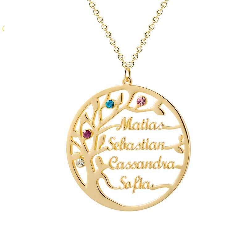 Statement Family Tree Necklace Iced Out Custom Name Birth Stone Choker Gold Stainless Steel Jewelry Personalized Christmas Gift Customized