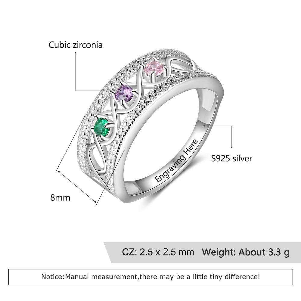 Sterling Silver Personalized Promise Rings with 3 Birthstones Custom Name Infinity Love Wide Ring Wedding Jewelry Rings
