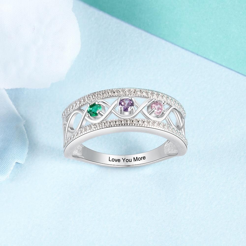 Sterling Silver Personalized Promise Rings with 3 Birthstones Custom Name Infinity Love Wide Ring Wedding Jewelry Rings