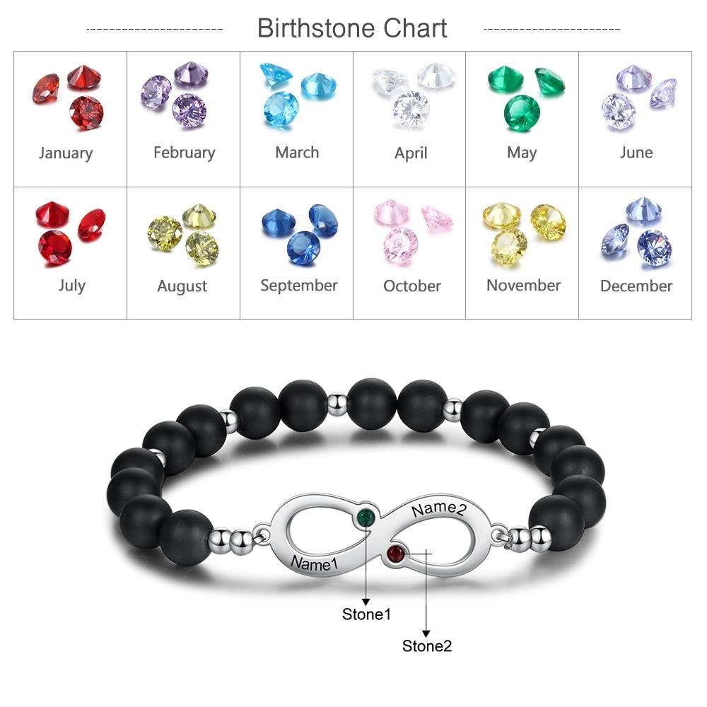 Personalized Engraving Name Infinity Bracelets for Women Custom 2 Birthstones Beaded Chain Bracelet Gift for Her Customized Bracelets
