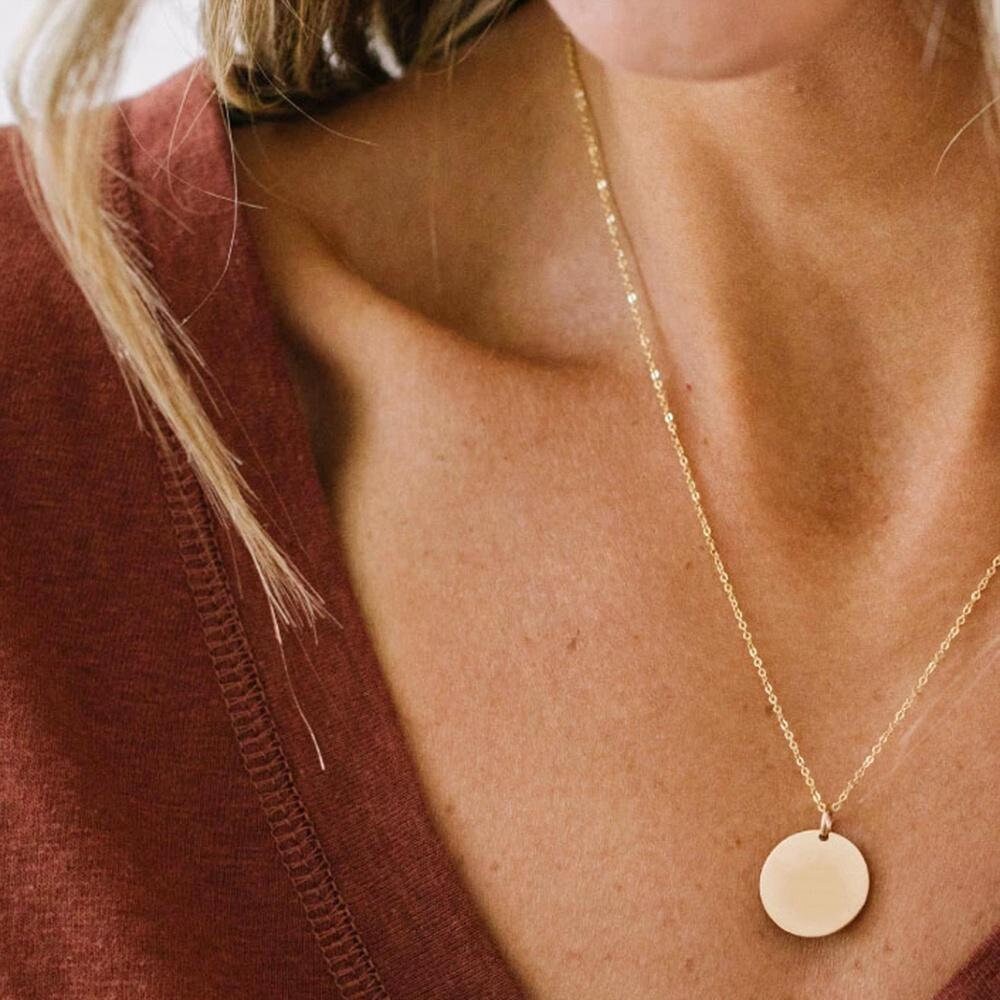 Double Layered, Layered Necklace, Disc Pendant, Necklace for Women, Gold Necklace, Silver Necklace, Cuban Link Chain, Fashion Necklace,