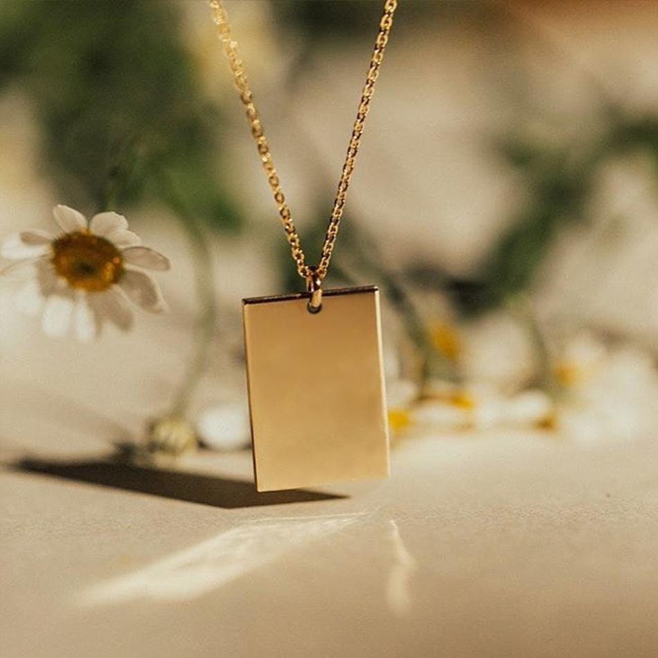 Initial Custom, Nameplate Charm, Woman Necklace, Collier, Woman Jewelry, Blanks Square, Personalized Charm, Square Pendant, Minimalist