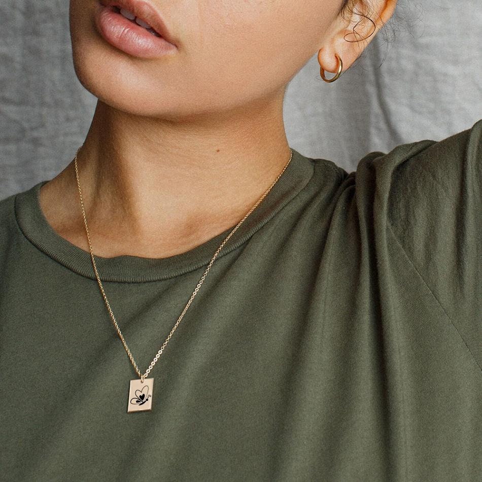 Initial Custom, Nameplate Charm, Woman Necklace, Collier, Woman Jewelry, Blanks Square, Personalized Charm, Square Pendant, Minimalist