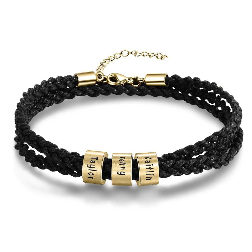 Personalized Engraved 2-5 Names Bracelet with Custom Beads Adjustable Braided Rope Bracelets for Men Family Gift Customized Bracelets