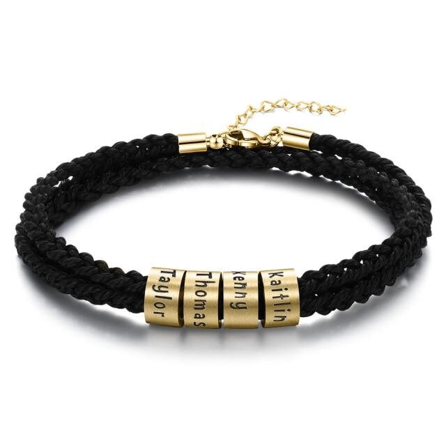 Personalized Engraved 2-5 Names Bracelet with Custom Beads Adjustable Braided Rope Bracelets for Men Family Gift Customized Bracelets