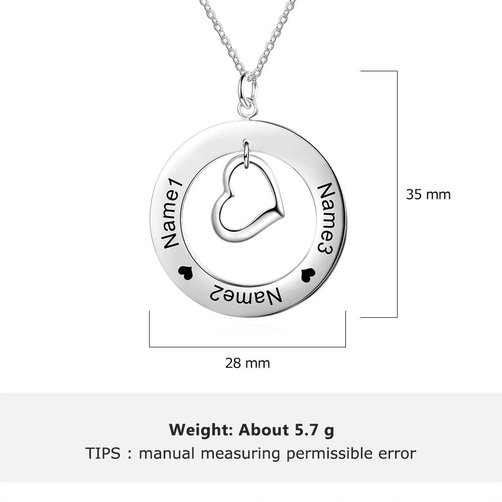 Personalized Heart & Circle Pendant Necklace Customize Engraved Family Name Necklaces for Women Jewelry Gift Customized Necklaces