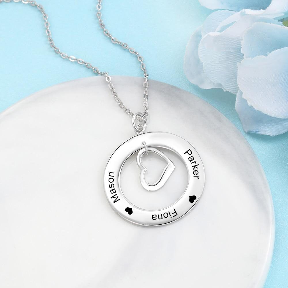 Personalized Heart & Circle Pendant Necklace Customize Engraved Family Name Necklaces for Women Jewelry Gift Customized Necklaces