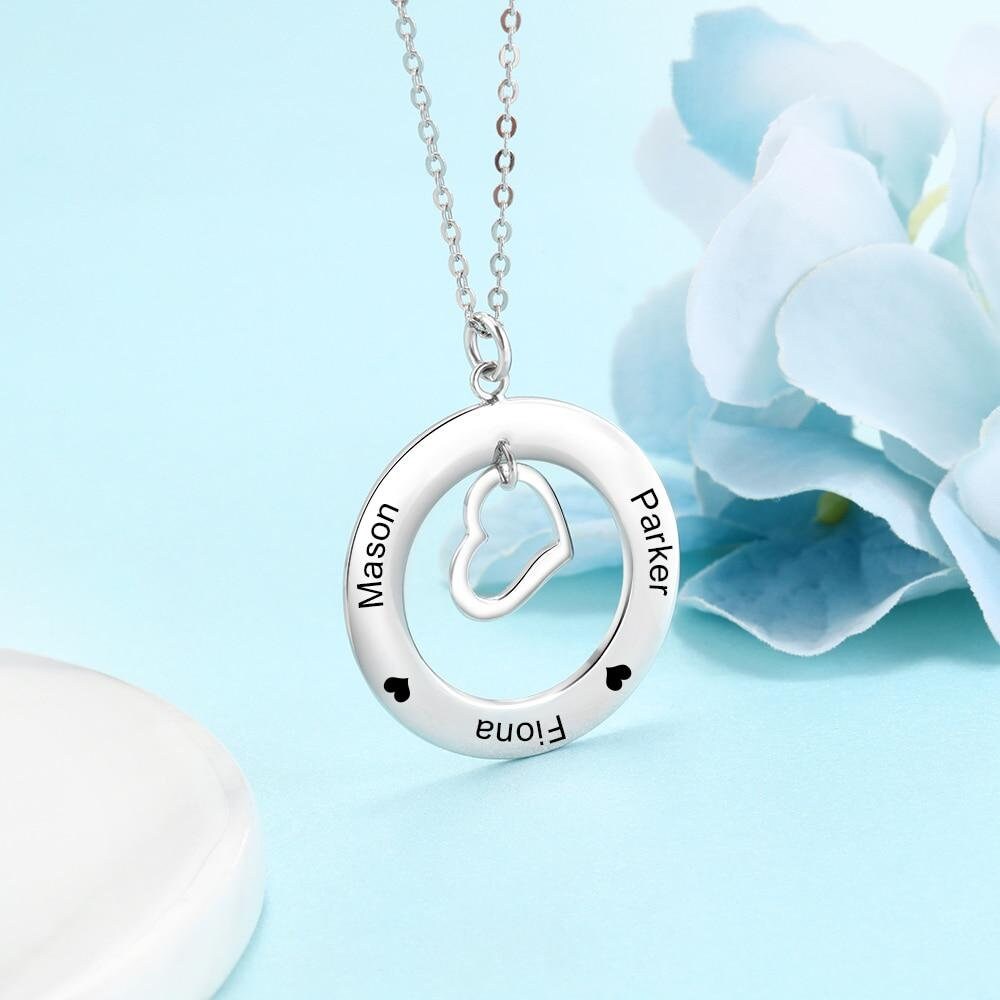 Personalized Heart & Circle Pendant Necklace Customize Engraved Family Name Necklaces for Women Jewelry Gift Customized Necklaces