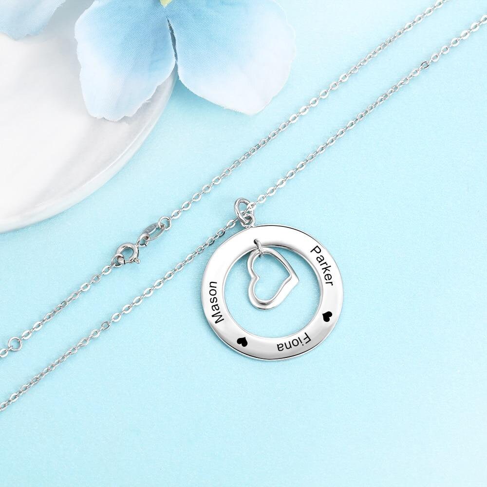 Personalized Heart & Circle Pendant Necklace Customize Engraved Family Name Necklaces for Women Jewelry Gift Customized Necklaces
