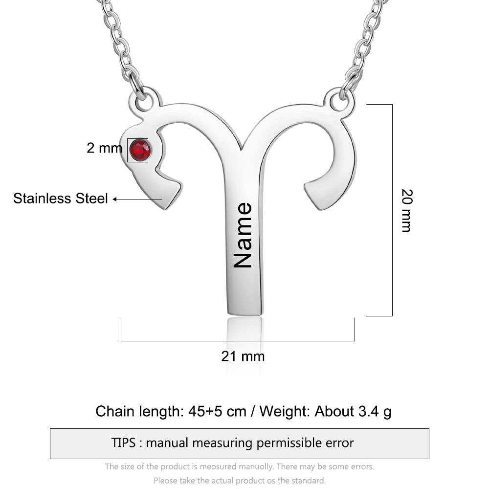 Personalized Engraved Name Horoscope Necklace with Custom Birthstone Stainless Steel 12 Constellations Pendant Customized Necklaces