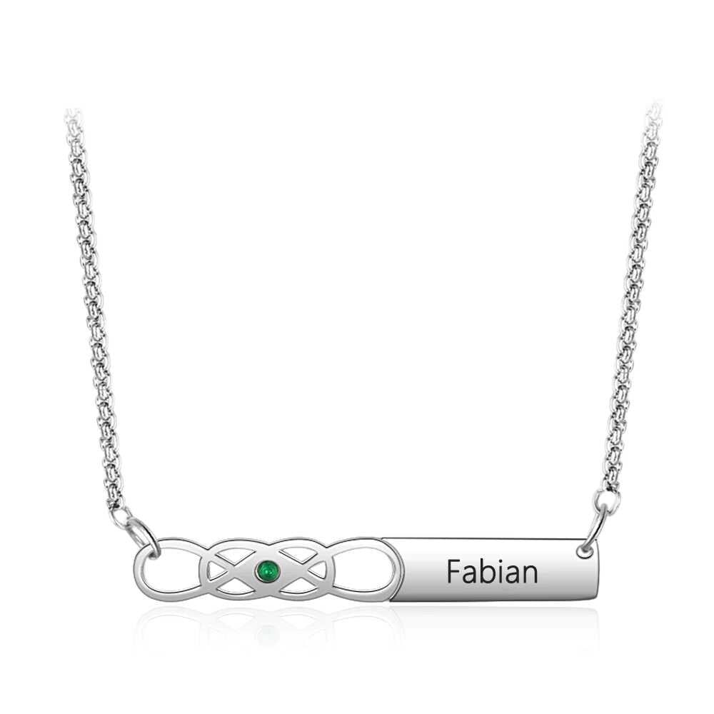 Personalized Custom Name Bar Necklace with Birthstone Infinity Stainless Steel Engraved Pendant for Women Customized Necklaces