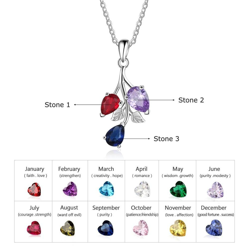 Personalized Leaf Mother Necklace Custom DIY 3 Birthstones Pendant Necklaces for Women Trendy Party Jewelry Customized Necklaces