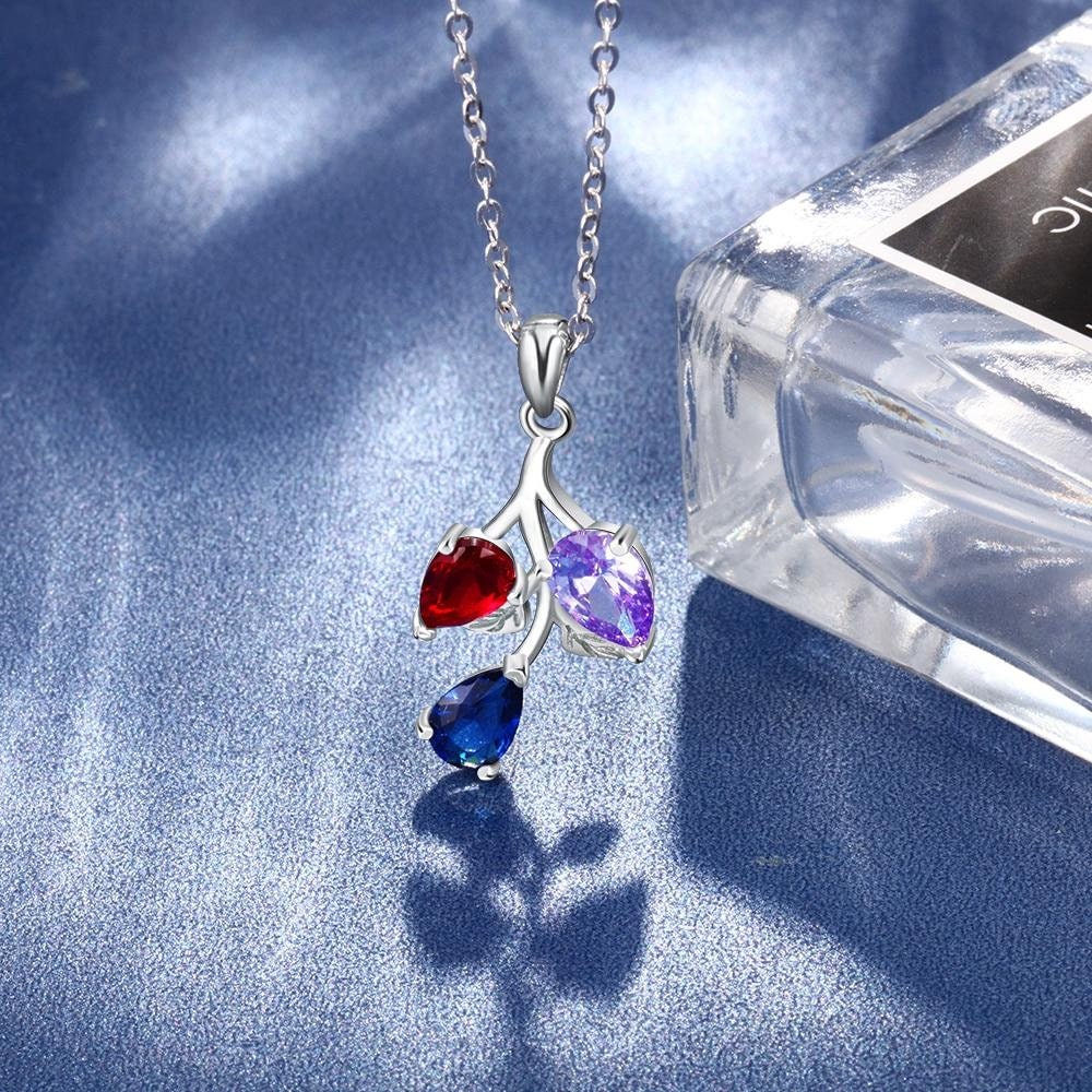 Personalized Leaf Mother Necklace Custom DIY 3 Birthstones Pendant Necklaces for Women Trendy Party Jewelry Customized Necklaces