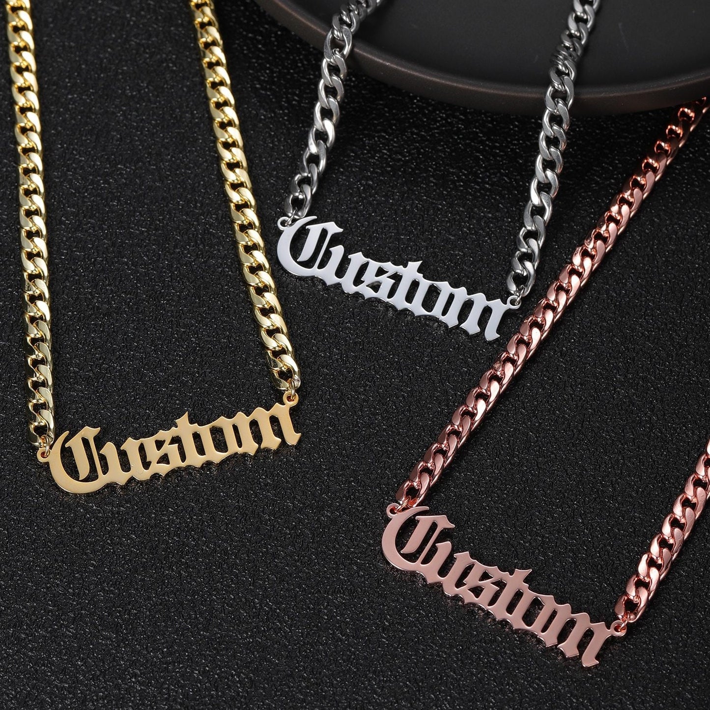 Personalized Name Necklace Stainless Steel Curb Chain Custom Old English Font Pendant Handmade Men Jewelry For Women Bridesmaid Customized